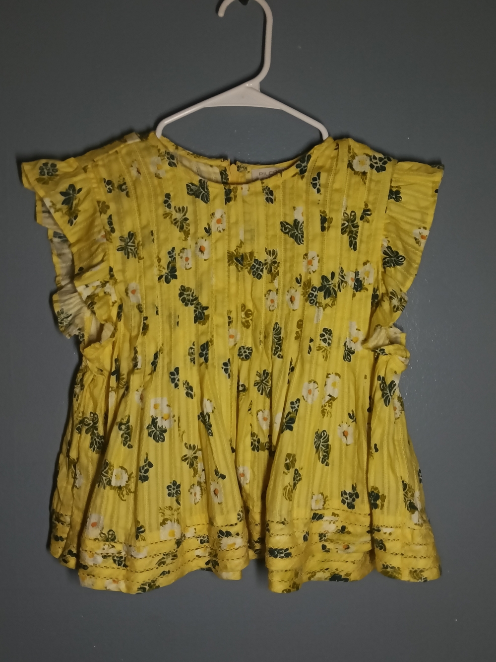 Pilcro Yellow Floral Ruffle Sleeve Top